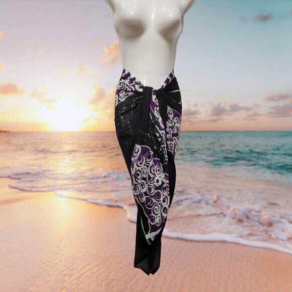 Womens Sarong Pareo Cotton Wrap HandPainted Batik Wrapskirt Beachwear -NEW - Picture 3 of 5